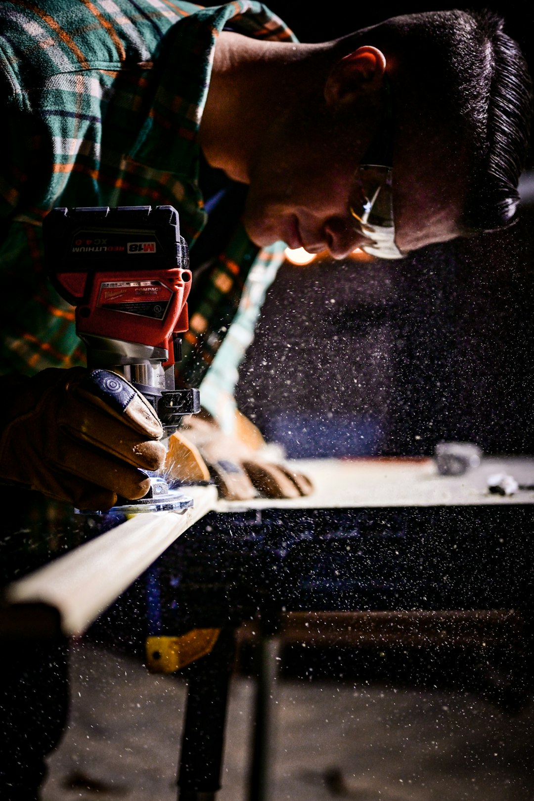 Services woodworking using a miter saw